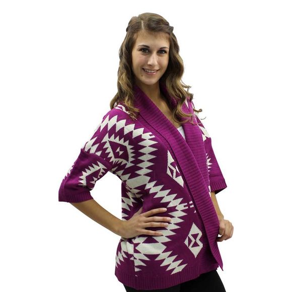 Aztec Print Open Front Cardigan Sweater - Picture 2 of 4